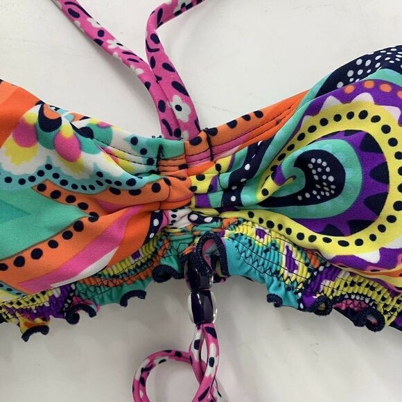 Hobie Bikini Top Colorful Funky Ruffle Halter Lrg - Picture 3 of 7